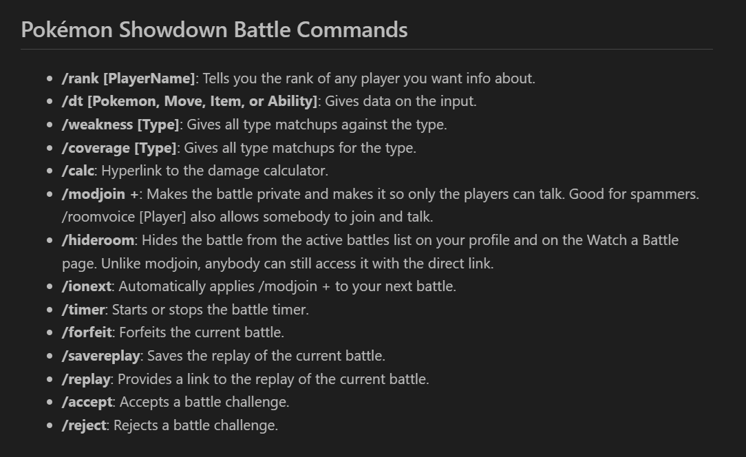 Comandos ricos de Pokémon Showdown